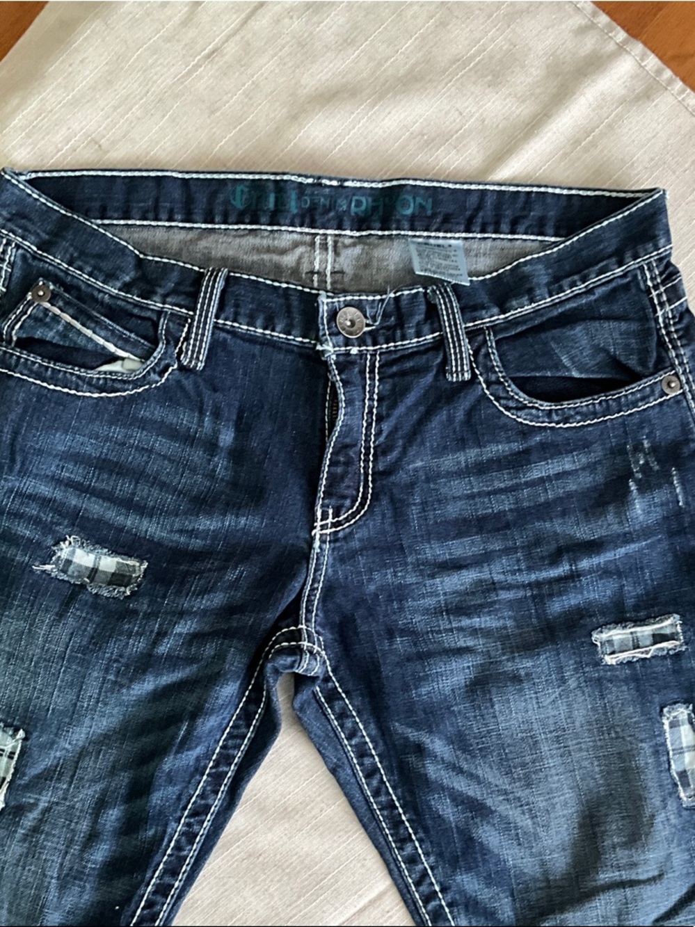 Cruel Girl Dark Blue Distressed Women's Rhyon Jeans with White Stitching
